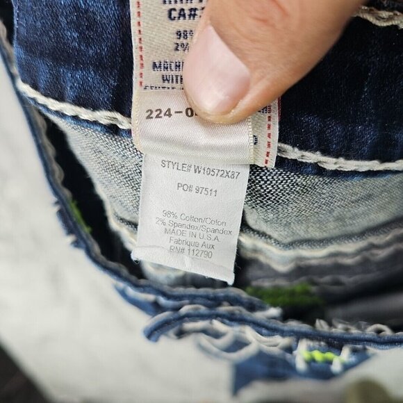 True Religion Jeans Womens 26 Billy Super T RARE Neon Rope Stitching Dark Blue - Picture 7 of 15